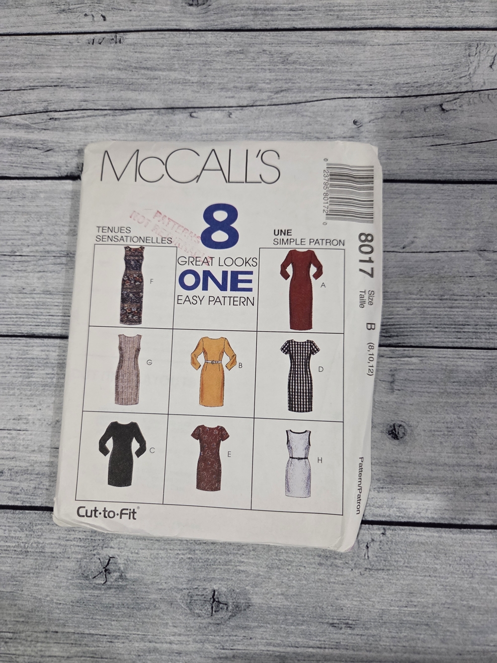 McCall's Sewing Pattern 8017 Size B 8-10-12